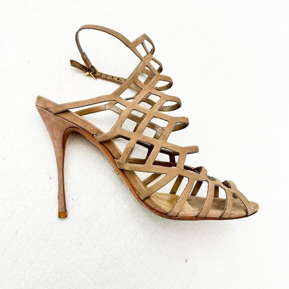 Schutz Juliana Cage Sandals Stiletto Beige Suede Leather Size 8 - Picture 3 of 5